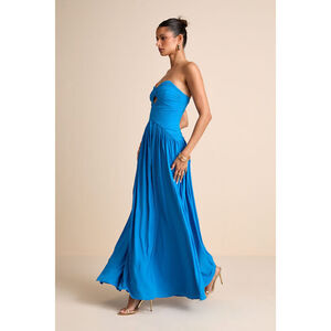 Lulus Rozala Bright Blue Pleated Strapless Maxi Dress - Size XS